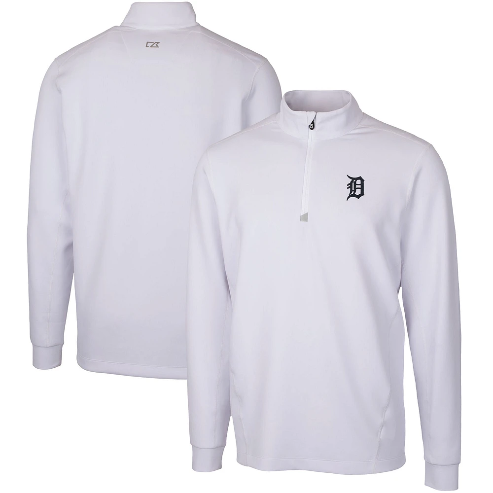 Men's Cutter & Buck White Detroit Tigers Traverse Stretch Quarter-Zip Pullover Top