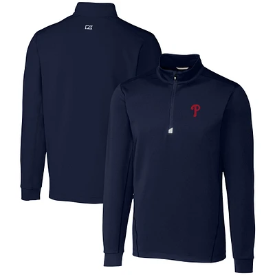 Men's Cutter & Buck Navy Philadelphia Phillies Traverse Stretch Quarter-Zip Pullover Top
