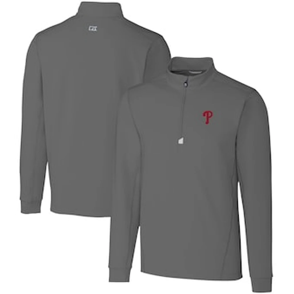Men's Cutter & Buck Gray Philadelphia Phillies Traverse Stretch Quarter-Zip Pullover Top