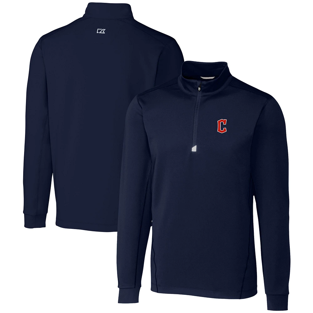 Men's Cutter & Buck Navy Cleveland Guardians Traverse Stretch Quarter-Zip Pullover Top