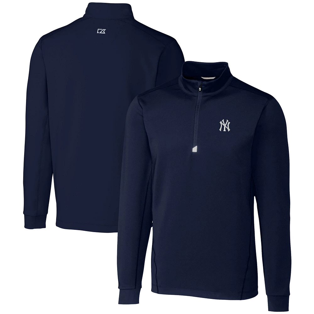 Men's Cutter & Buck Navy New York Yankees Traverse Stretch Quarter-Zip Pullover Top