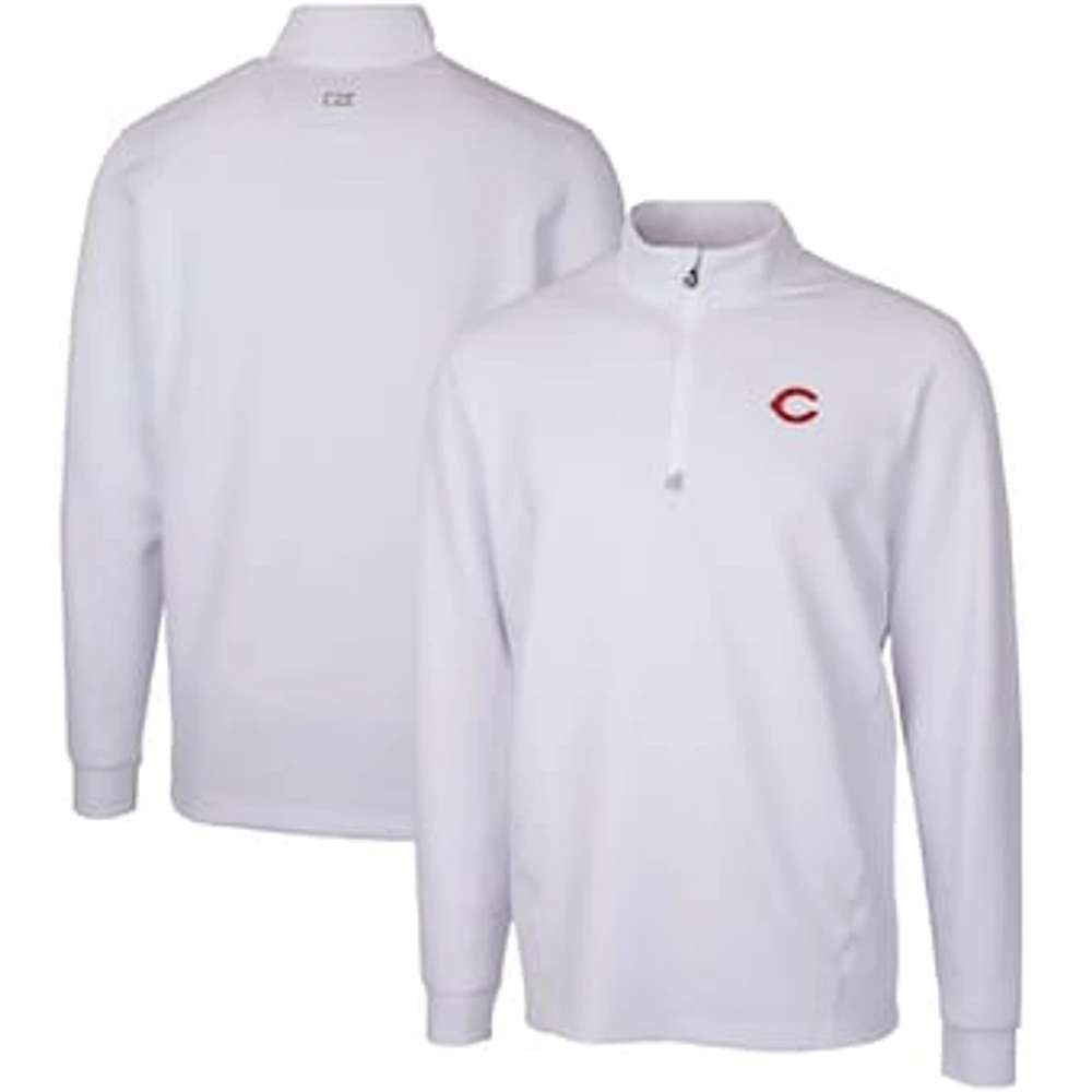 Men's Cutter & Buck White Cincinnati Reds Traverse Stretch Quarter-Zip Pullover Top