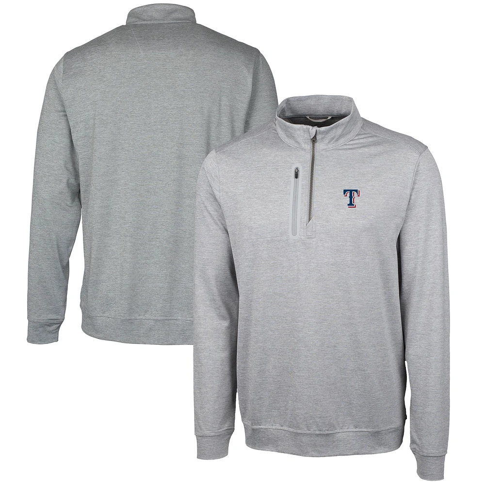 Men's Cutter & Buck Gray Texas Rangers Stealth Heathered Quarter-Zip Pullover Top