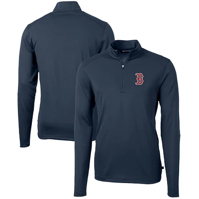 Men's Cutter & Buck Navy Boston Red Sox Virtue Eco Pique Recycled Quarter-Zip Pullover Top