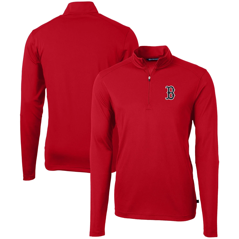 Men's Cutter & Buck Red Boston Sox Virtue Eco Pique Recycled Quarter-Zip Pullover Top