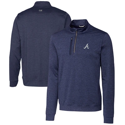 Men's Cutter & Buck Navy Atlanta Braves Stealth Heathered Quarter-Zip Pullover Top