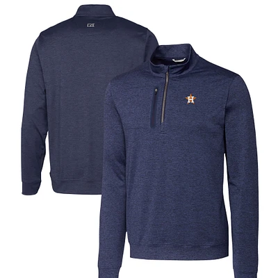 Men's Cutter & Buck Navy Houston Astros Stealth Heathered Quarter-Zip Pullover Top