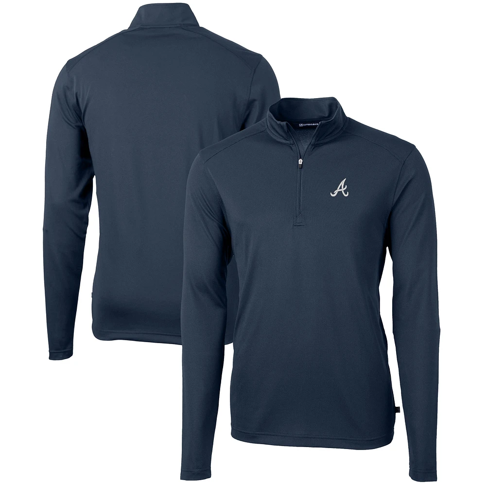 Men's Cutter & Buck Navy Atlanta Braves Virtue Eco Pique Recycled Quarter-Zip Pullover Top