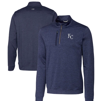 Men's Cutter & Buck Navy Kansas City Royals Stealth Heathered Quarter-Zip Pullover Top