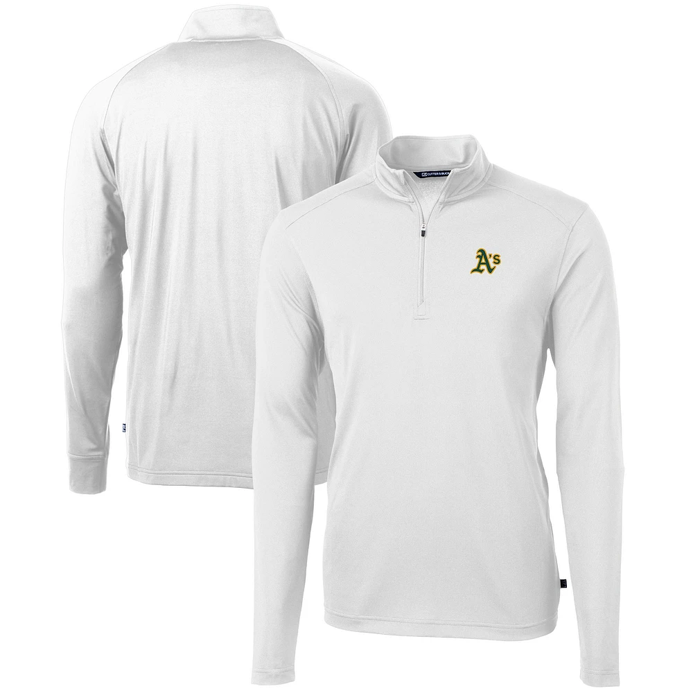 Men's Cutter & Buck White Athletics Virtue Eco Pique Recycled Quarter-Zip Pullover Top