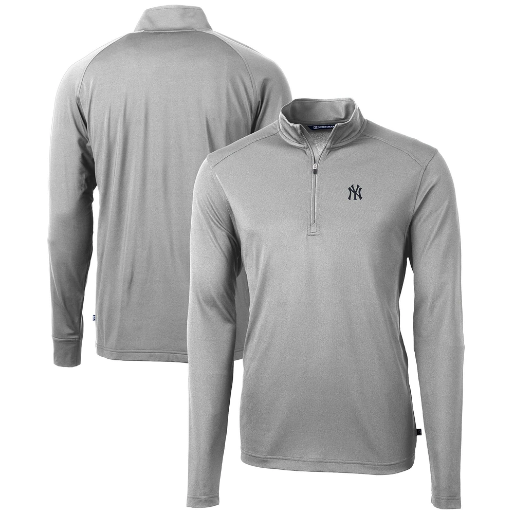 Men's Cutter & Buck Gray New York Yankees Virtue Eco Pique Recycled Quarter-Zip Pullover Top