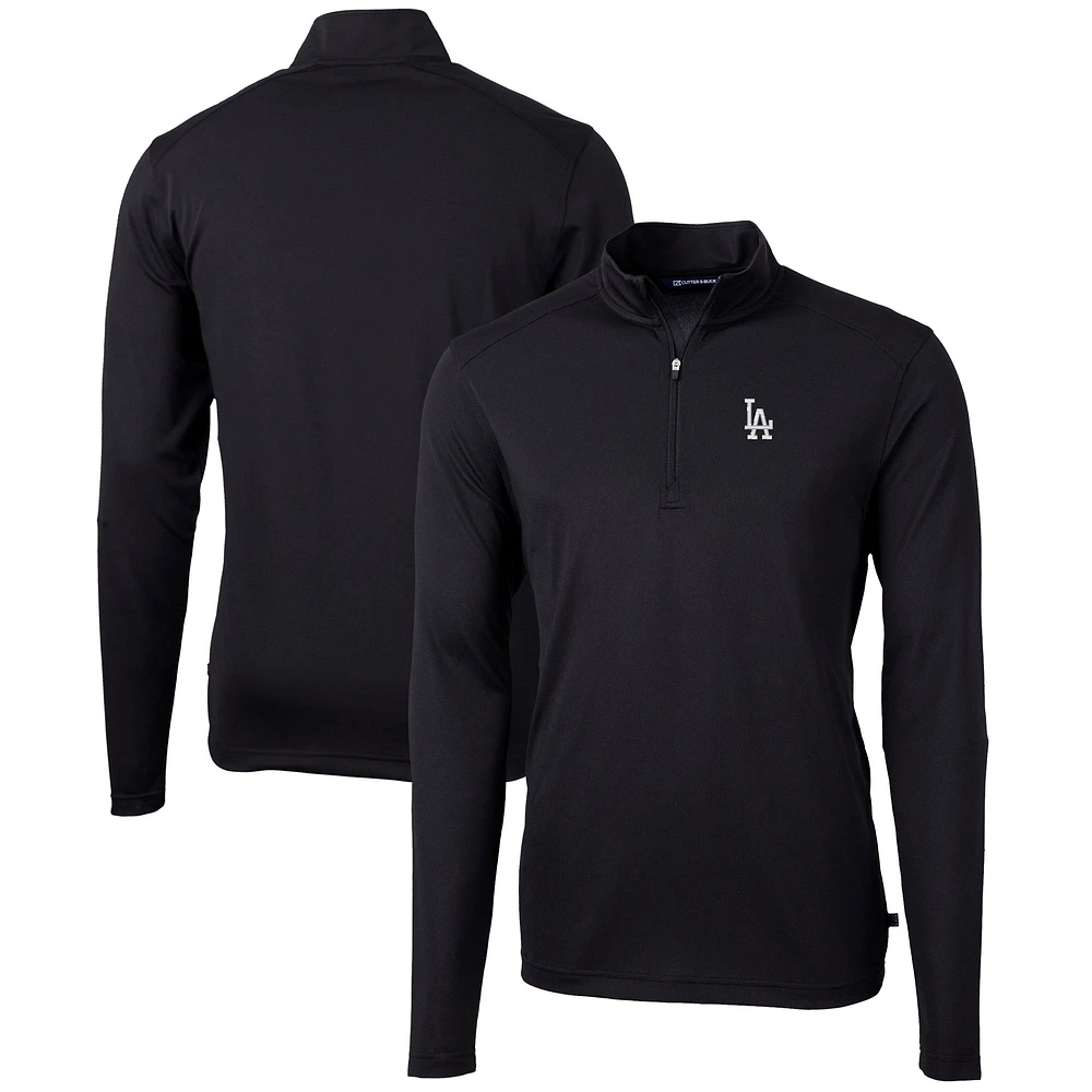 Men's Cutter & Buck Black Los Angeles Dodgers Virtue Eco Pique Recycled Quarter-Zip Pullover Top