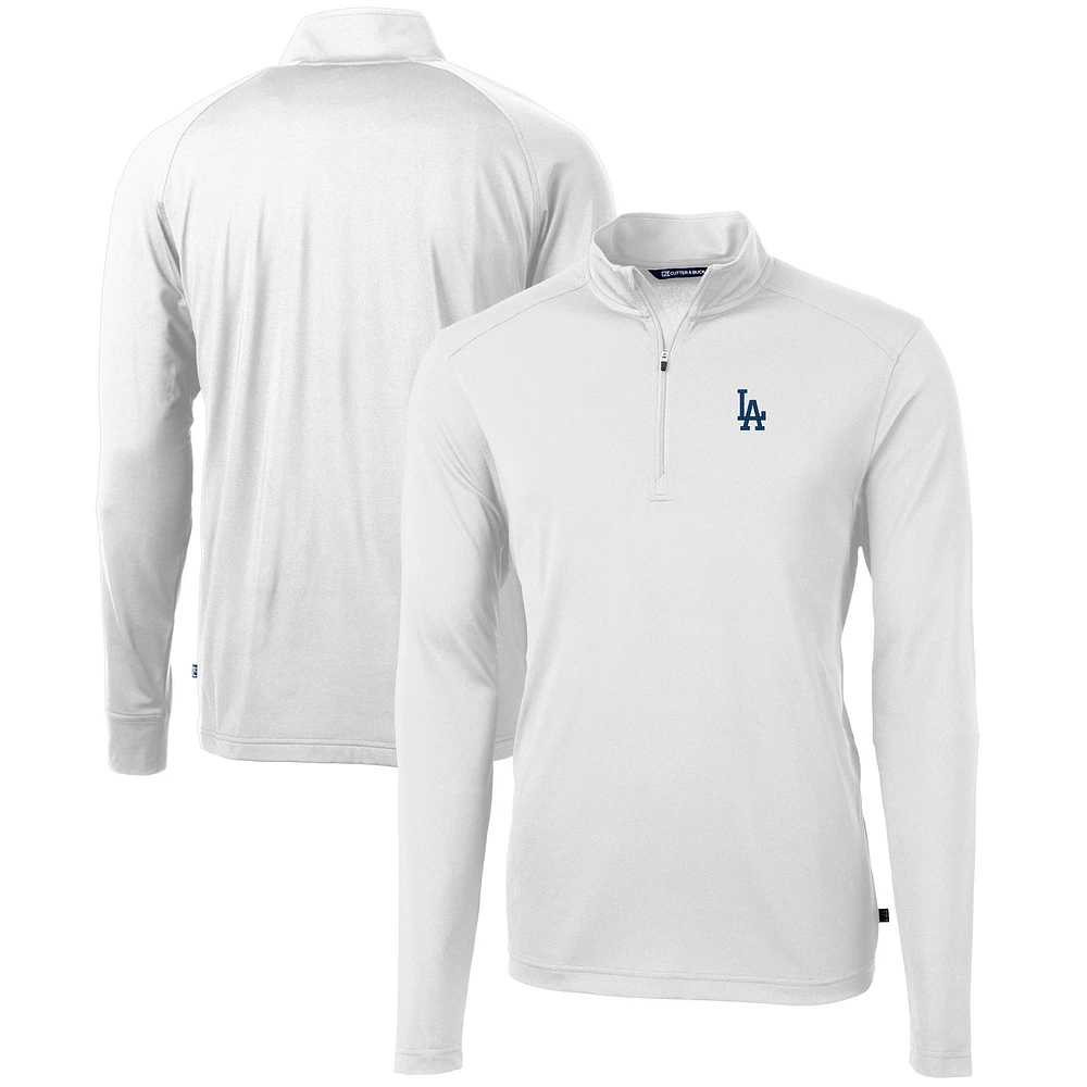 Men's Cutter & Buck White Los Angeles Dodgers Virtue Eco Pique Recycled Quarter-Zip Pullover Top