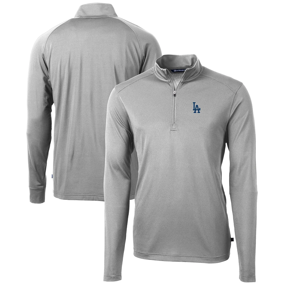 Men's Cutter & Buck Gray Los Angeles Dodgers Virtue Eco Pique Recycled Quarter-Zip Pullover Top