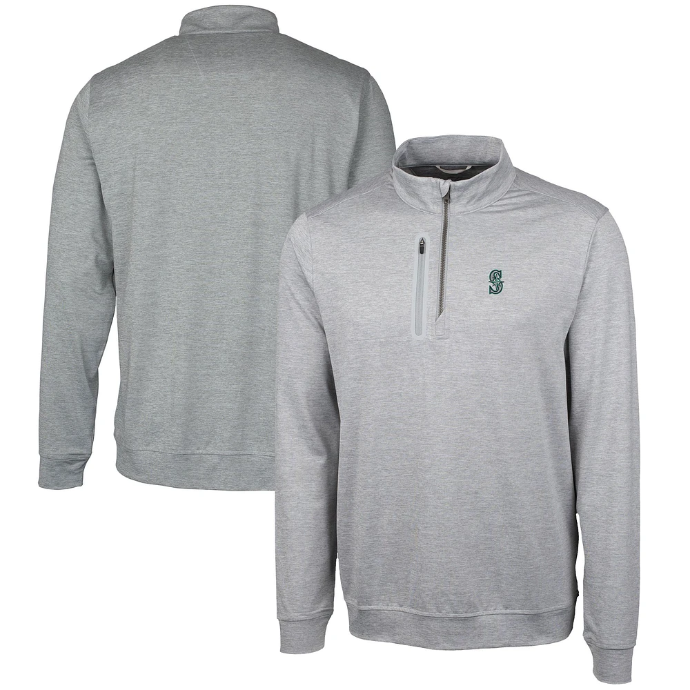 Men's Cutter & Buck Gray Seattle Mariners Stealth Heathered Quarter-Zip Pullover Top