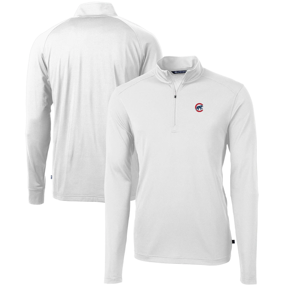 Men's Cutter & Buck White Chicago Cubs Virtue Eco Pique Recycled Quarter-Zip Pullover Top