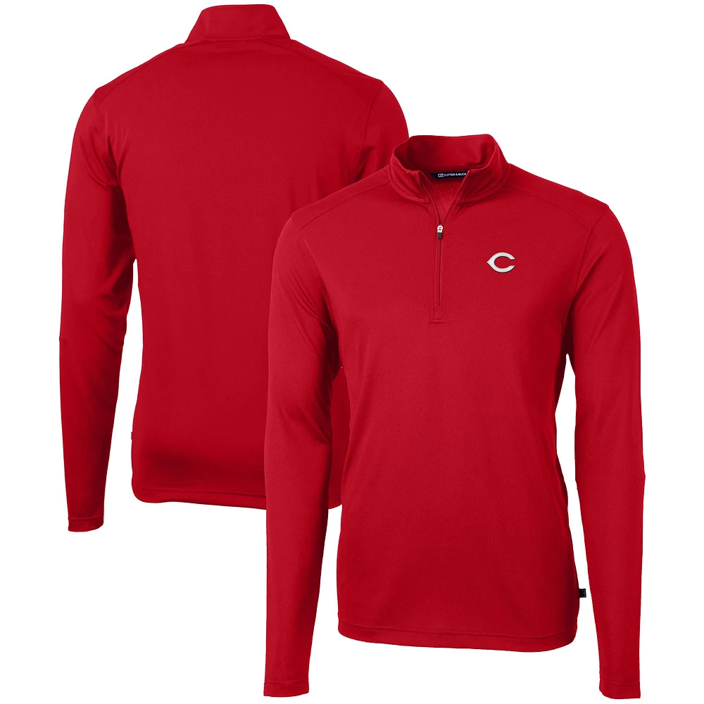 Men's Cutter & Buck Cincinnati Reds Virtue Eco Pique Recycled Quarter-Zip Pullover Top