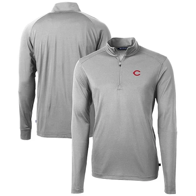 Men's Cutter & Buck Gray Cincinnati Reds Virtue Eco Pique Recycled Quarter-Zip Pullover Top