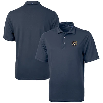 Men's Cutter & Buck Navy Milwaukee Brewers Virtue Eco Pique Recycled Polo
