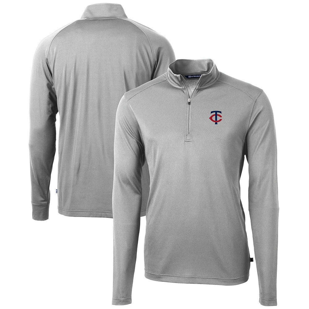 Men's Cutter & Buck Gray Minnesota Twins Virtue Eco Pique Recycled Quarter-Zip Pullover Top