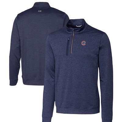 Men's Cutter & Buck Navy Chicago Cubs Stealth Heathered Quarter-Zip Pullover Top