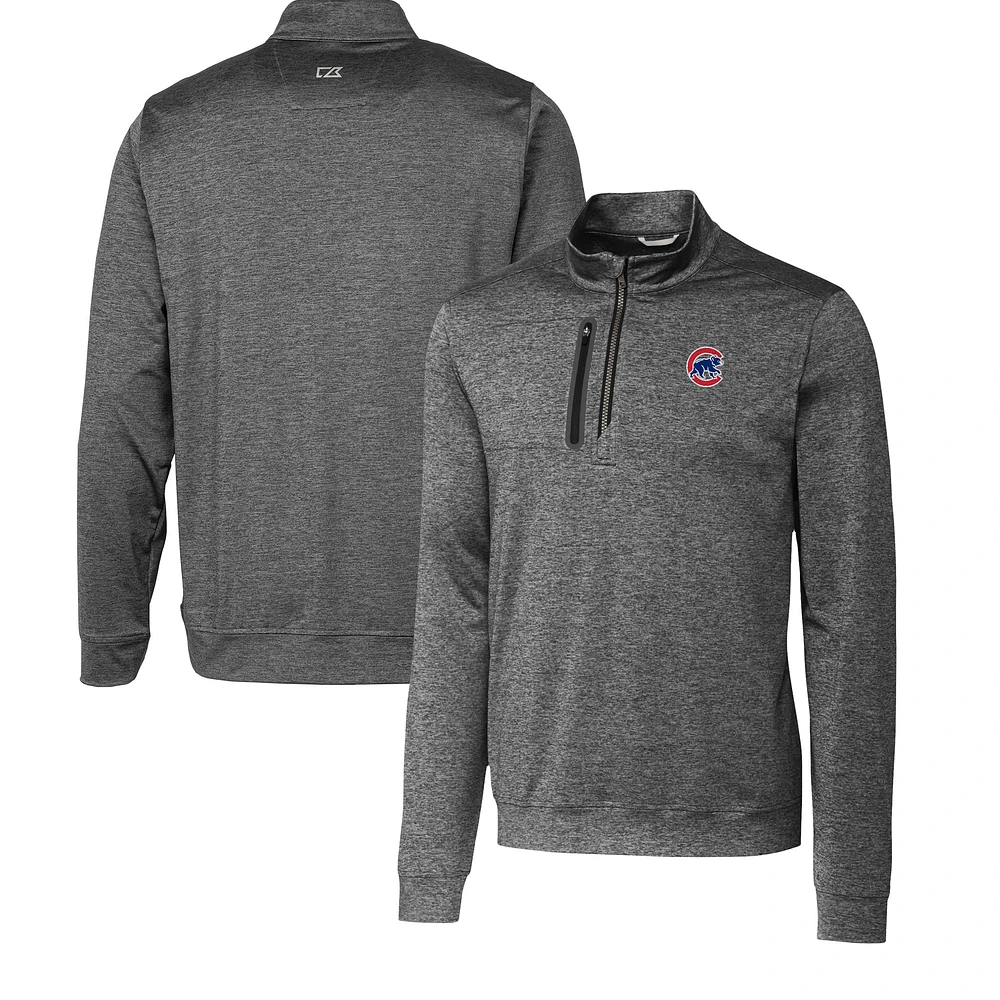 Men's Cutter & Buck Gray Chicago Cubs Stealth Heathered Quarter-Zip Pullover Top