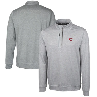 Men's Cutter & Buck Gray Cincinnati Reds Stealth Heathered Quarter-Zip Pullover Top