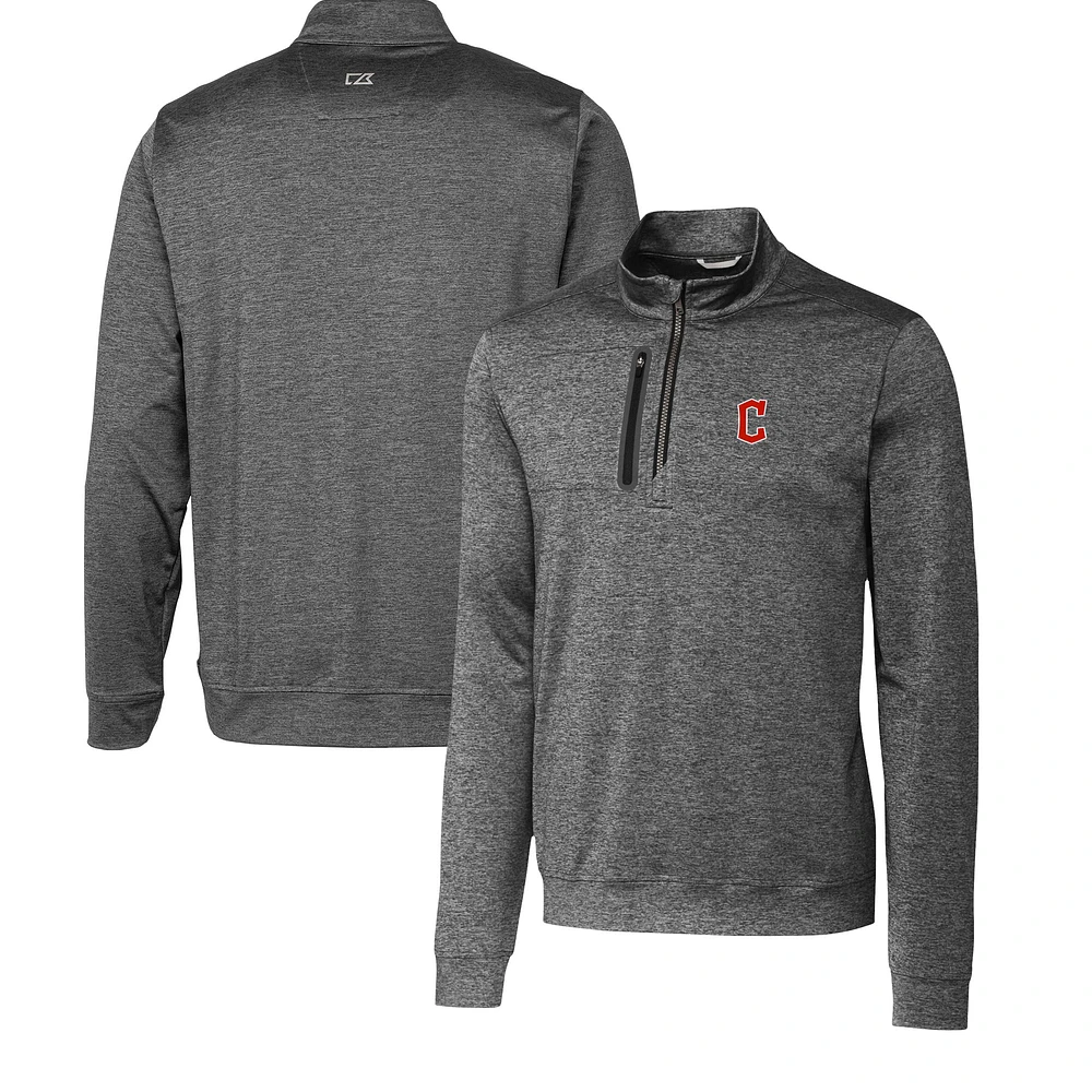Men's Cutter & Buck Gray Cleveland Guardians Stealth Heathered Quarter-Zip Pullover Top