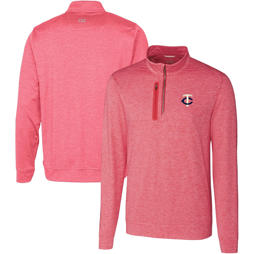 Men's Cutter & Buck Red Minnesota Twins Stealth Heathered Quarter-Zip Pullover Top