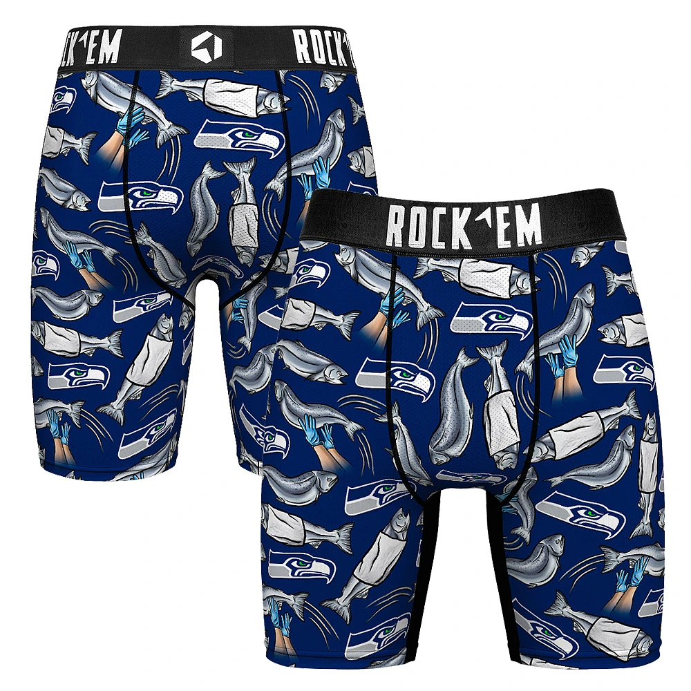 Men's Rock Em Socks Navy Seattle Seahawks Fish Market Boxer Briefs