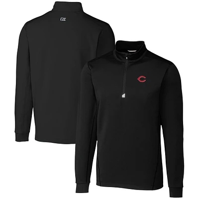 Men's Cutter & Buck Black Cincinnati Reds Big Tall Traverse Stretch Quarter-Zip Pullover Top