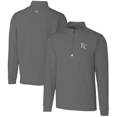 Men's Cutter & Buck Gray Kansas City Royals Big Tall Traverse Stretch Quarter-Zip Pullover Top