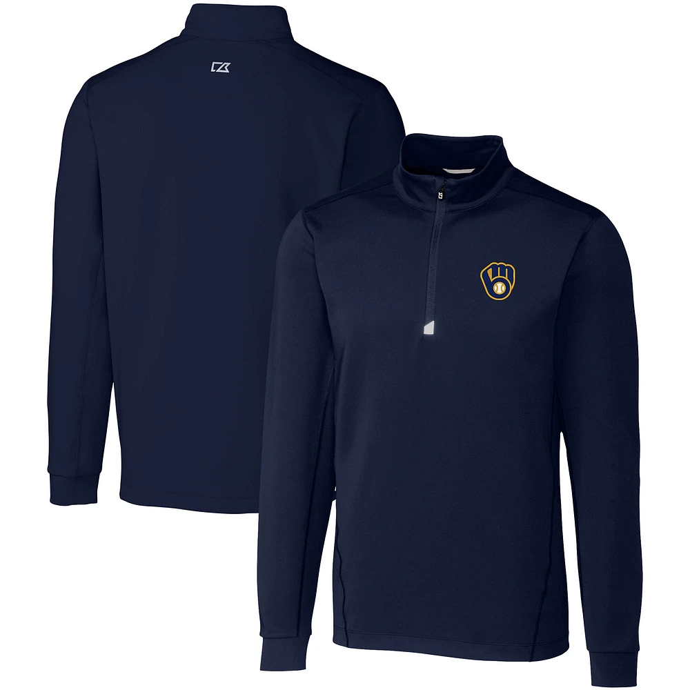 Men's Cutter & Buck Navy Milwaukee Brewers Big Tall Traverse Stretch Quarter-Zip Pullover Top