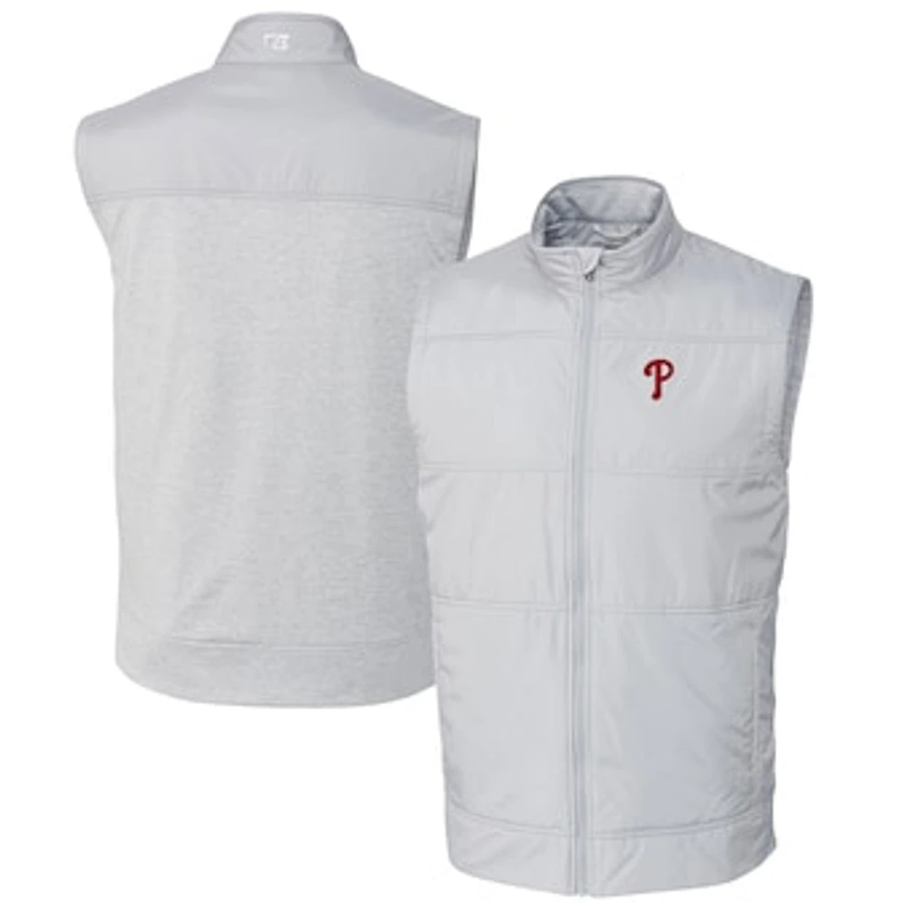 Men's Cutter & Buck Gray Philadelphia Phillies Big Tall Stealth Hybrid Quilted Windbreaker Full-Zip Vest
