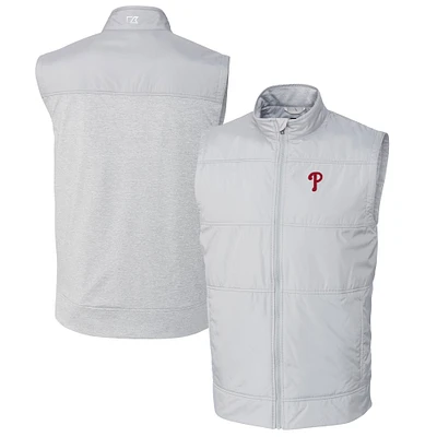 Men's Cutter & Buck Gray Philadelphia Phillies Big Tall Stealth Hybrid Quilted Windbreaker Full-Zip Vest