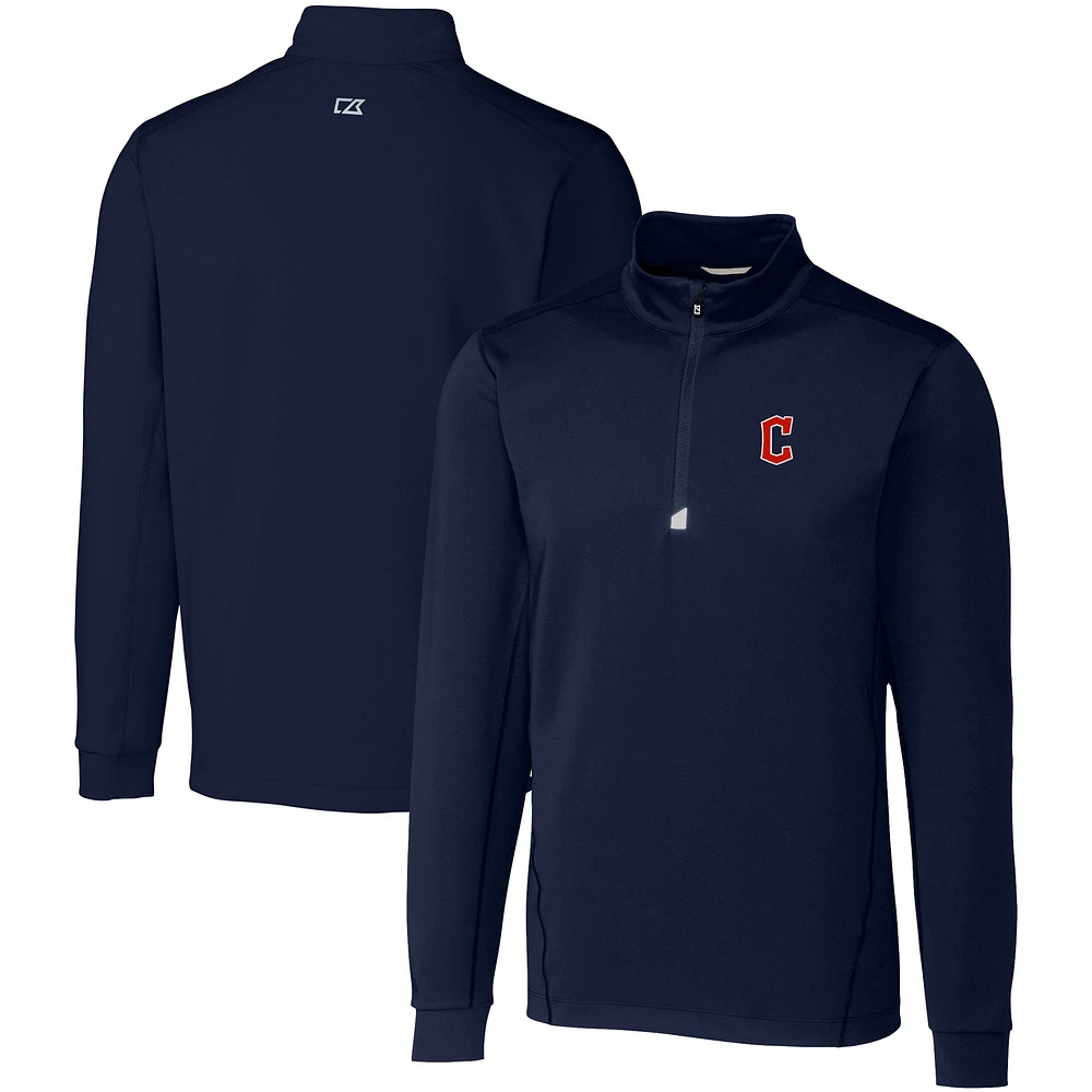 Men's Cutter & Buck Navy Cleveland Guardians Big Tall Traverse Stretch Quarter-Zip Pullover Top