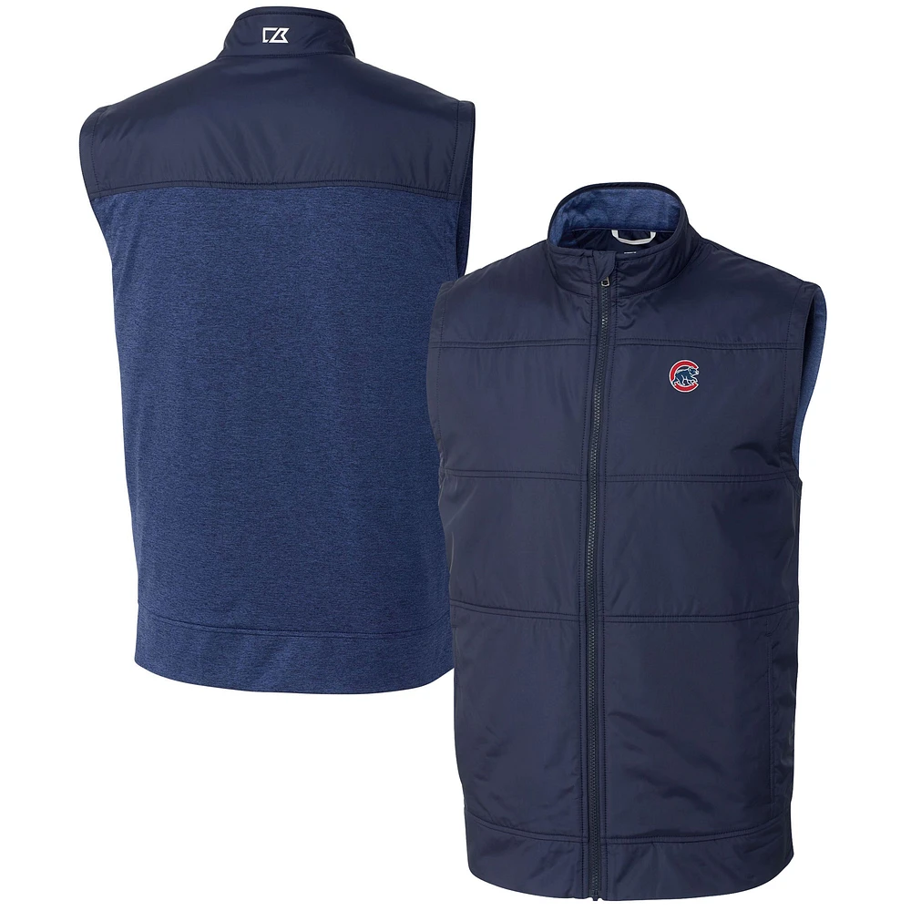 Men's Cutter & Buck Navy Chicago Cubs Big Tall Stealth Hybrid Quilted Windbreaker Full-Zip Vest