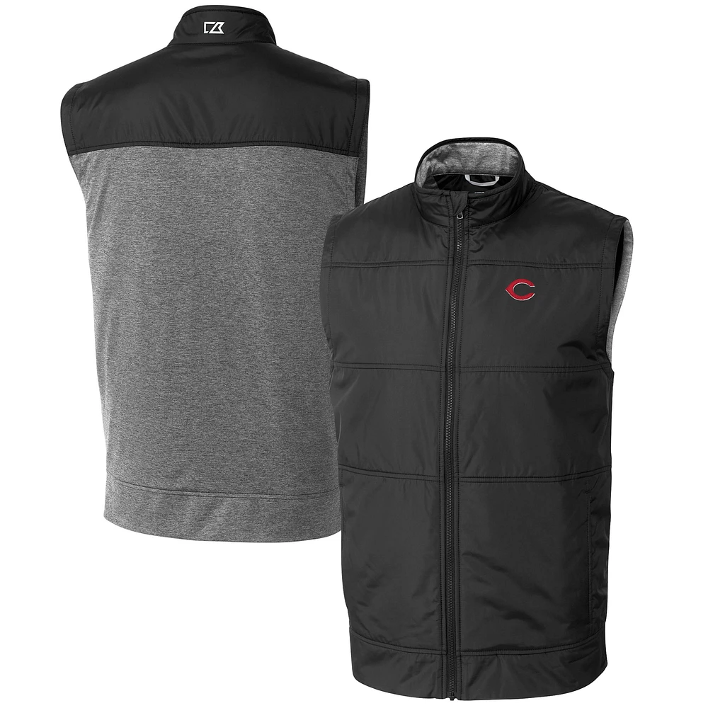 Men's Cutter & Buck Black Cincinnati Reds Big Tall Stealth Hybrid Quilted Windbreaker Full-Zip Vest