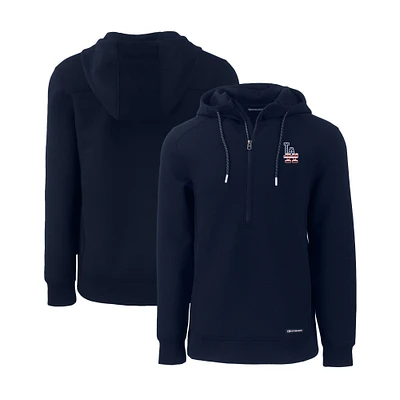 Men's Cutter & Buck Navy Los Angeles Dodgers Stars Stripes Roam Eco Half-Zip Recycled Pullover Hoodie