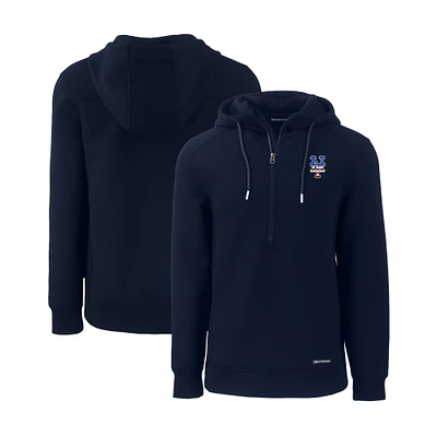 Men's Cutter & Buck Navy New York Mets Stars Stripes Roam Eco Half-Zip Recycled Pullover Hoodie