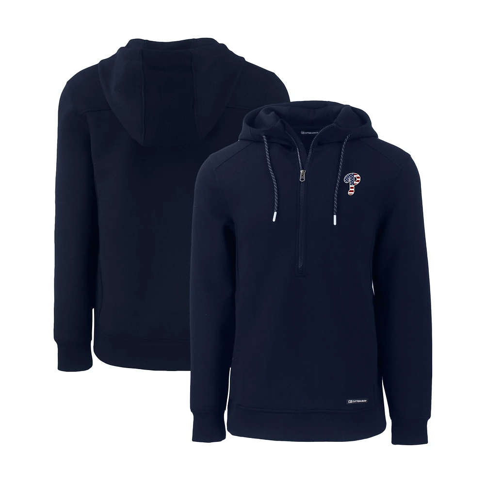 Men's Cutter & Buck Navy Philadelphia Phillies Stars Stripes Roam Eco Half-Zip Recycled Pullover Hoodie