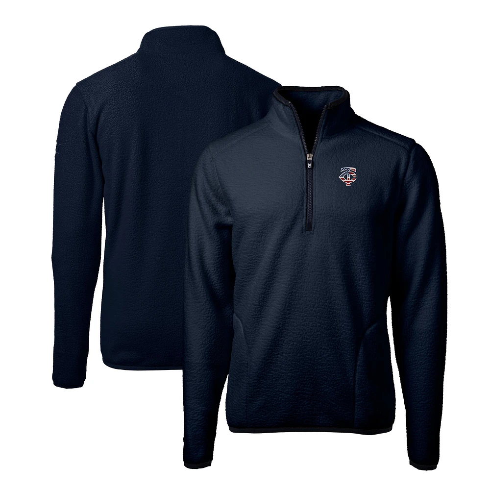 Men's Cutter & Buck Navy Minnesota Twins Stars Stripes Cascade Eco Sherpa Fleece Quarter-Zip Jacket