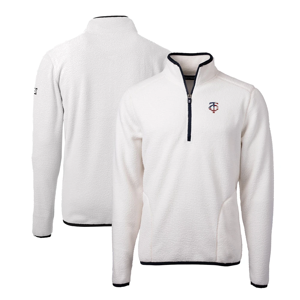 Men's Cutter & Buck Oatmeal Minnesota Twins Stars & Stripes Cascade Eco Sherpa Fleece Quarter-Zip Jacket