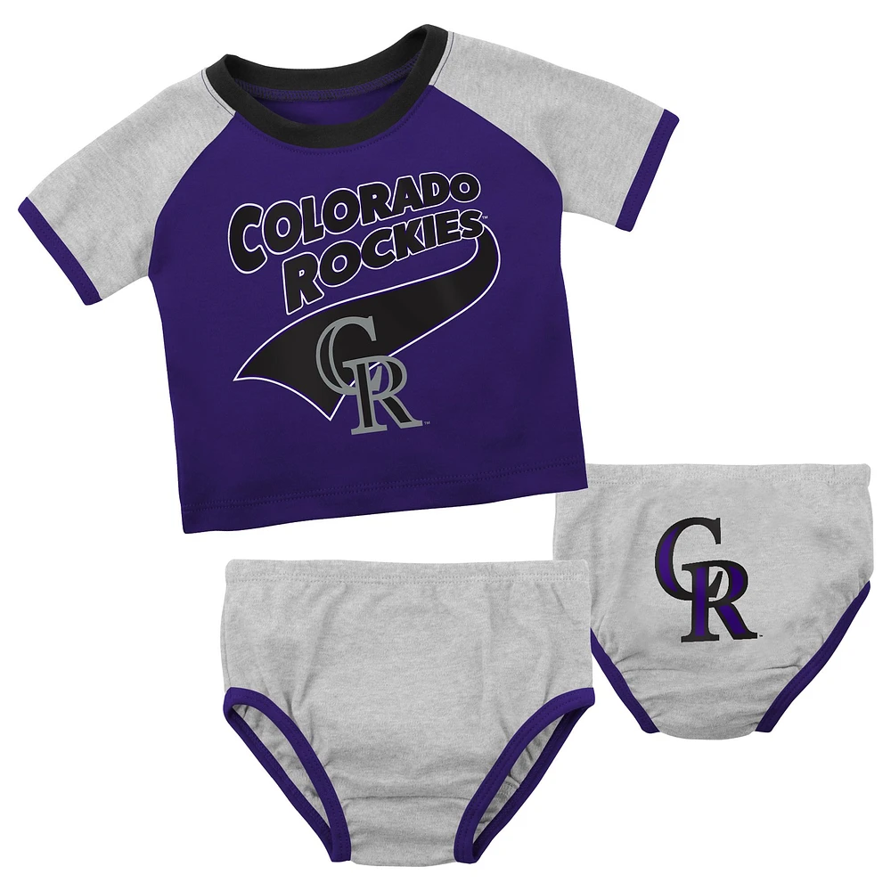 Infant Purple/Heather Gray Colorado Rockies Little Slugger Two-Pack Bodysuit Set