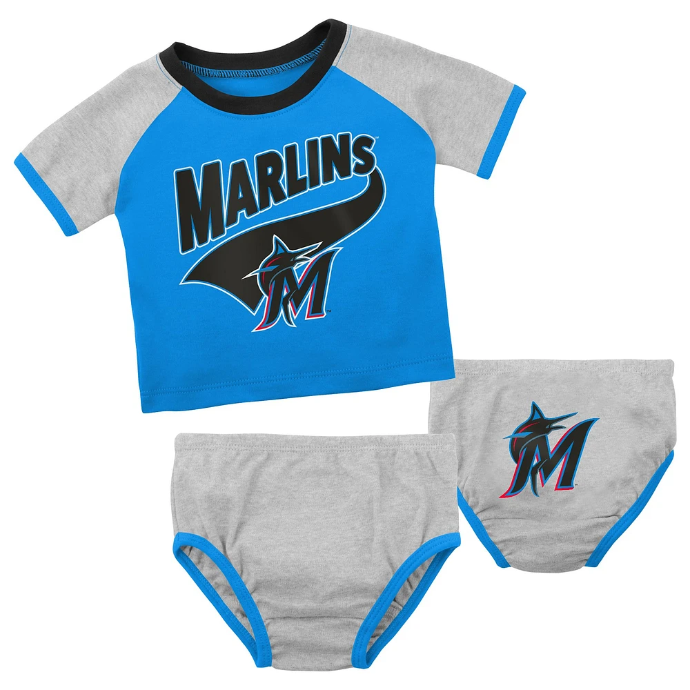 Infant Blue/Heather Gray Miami Marlins Little Slugger Two-Pack Bodysuit Set