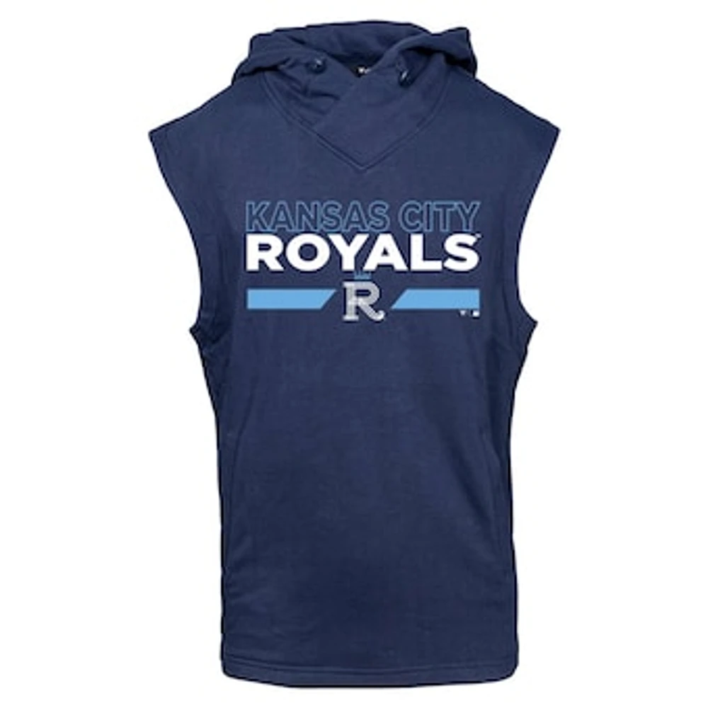 Men's Levelwear Navy Kansas City Royals Connect Throttle No Hitter Hoodie Sleeveless T-Shirt