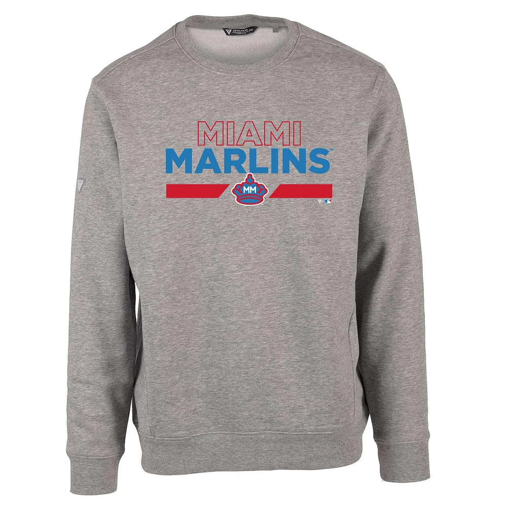 Men's Levelwear Heather Gray Miami Marlins City Connect Zane No Hitter Pullover Sweatshirt