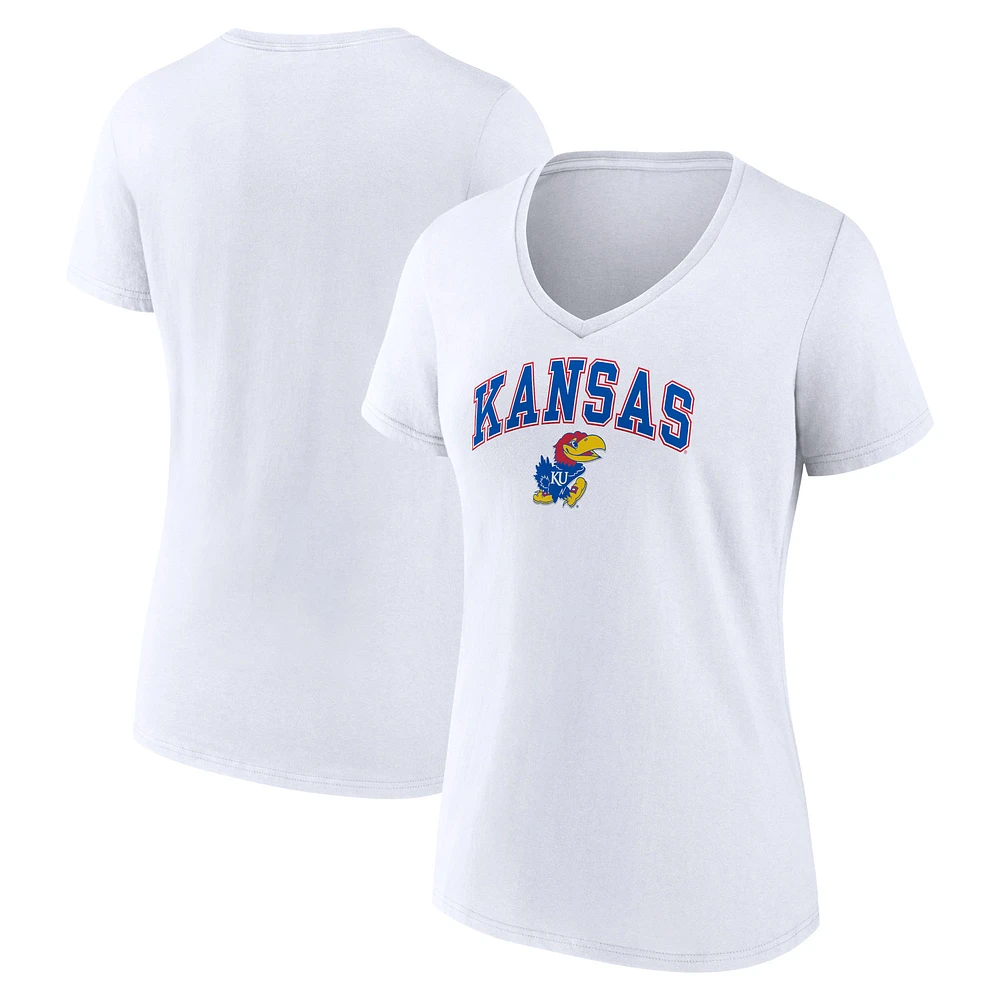Women's Fanatics White Kansas Jayhawks Campus V-Neck T-Shirt