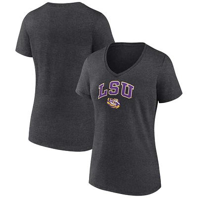 Women's Fanatics Heather Charcoal LSU Tigers Campus V-Neck T-Shirt