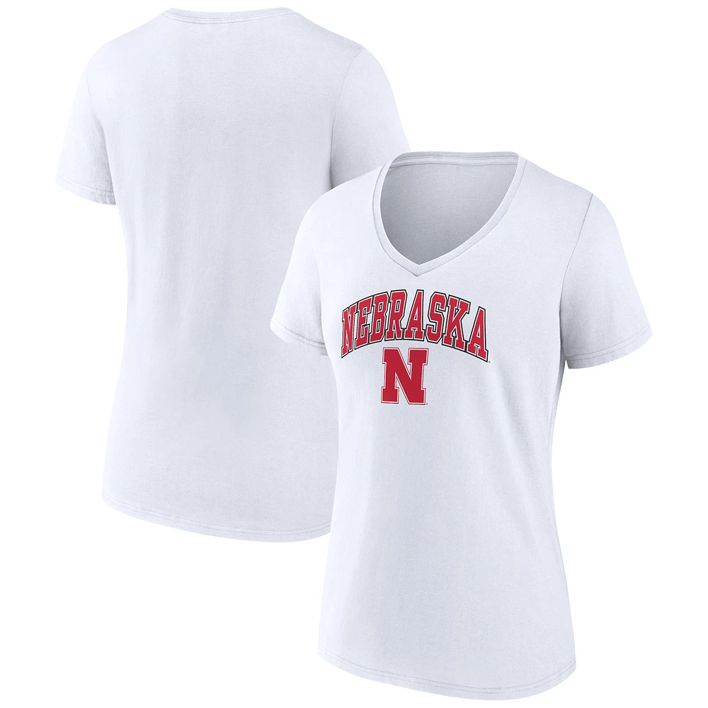 Women's Fanatics White Nebraska Huskers Campus V-Neck T-Shirt